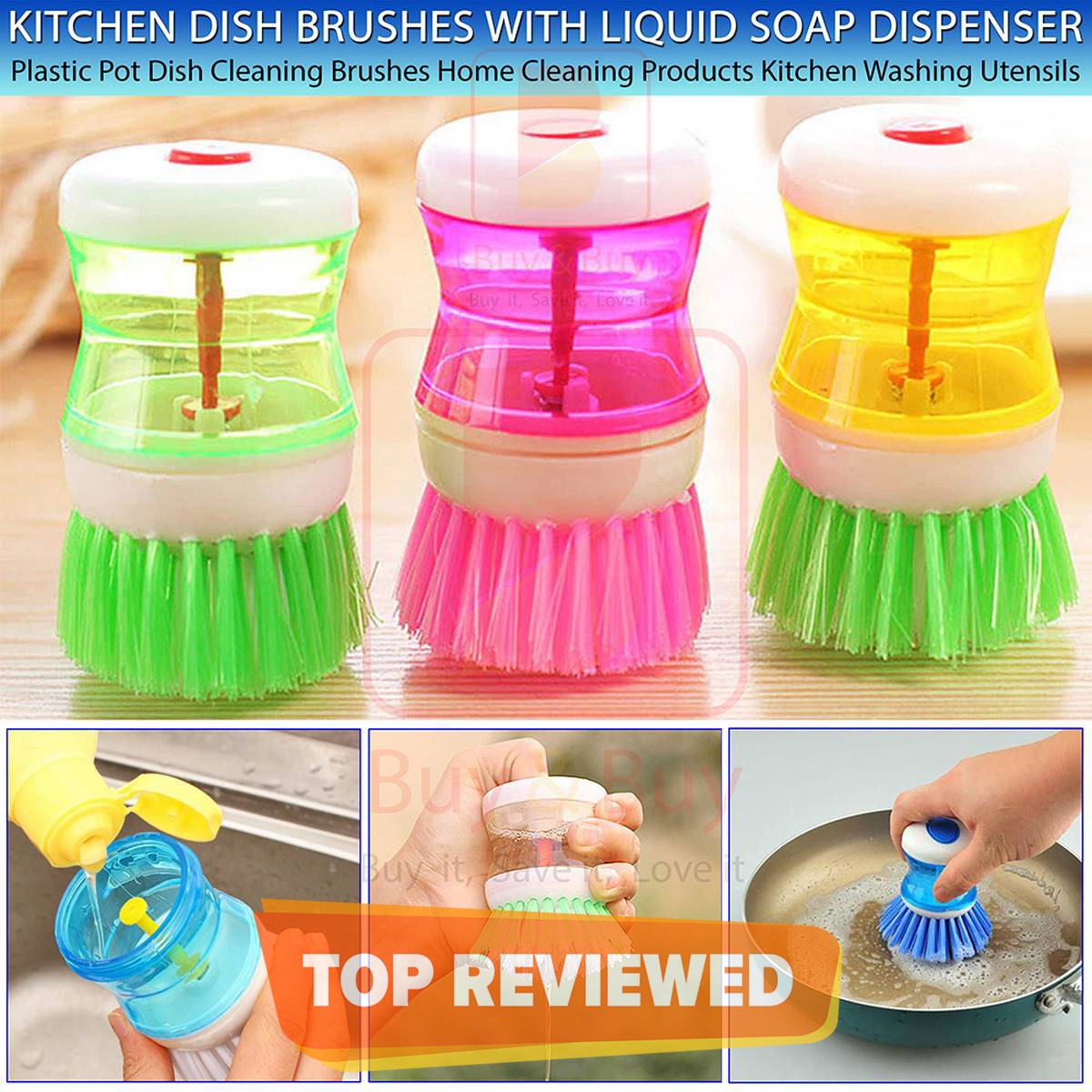 Liquid Soap Dispensing Kitchen Dish Cleaning Brush