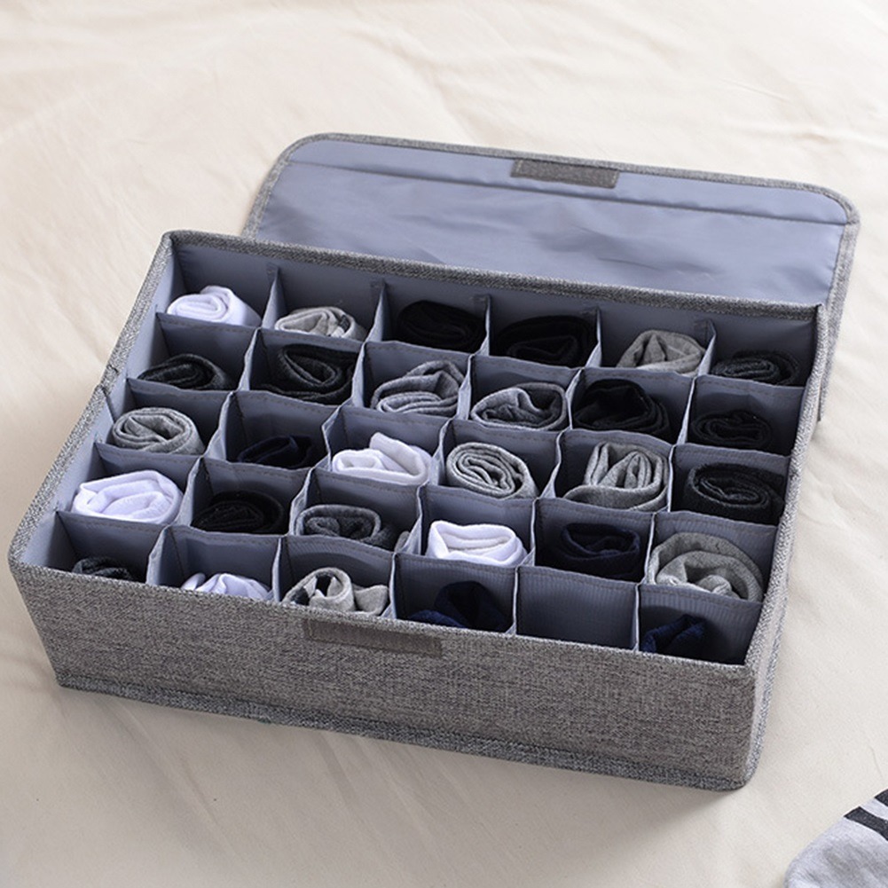 24-Cell Foldable Drawer Organizer with Lid – Socks, Underwear & Closet Storage Box